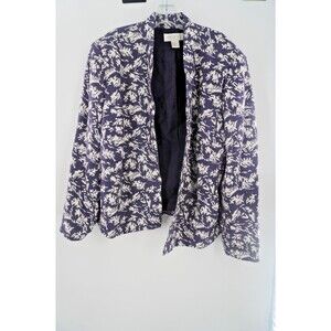 Vintage Elana By Tanner 100% Silk Weave Textured Blue/White Jacket Plus Size 18